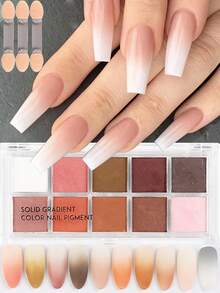 10 Colors Solid Gradient Nail Art Powder Set, Pink White Brown Purple Yellow Orange Multi-Color Dust Gradient Effect Nail Art Cute Decoration, With 3 Pcs Nail Brush Summer Decoration Manicure Accessories Supplies Nail Powder Set Nail Salon DIY - Multicolor - View 12