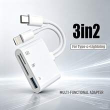 1 buah Pembaca Kartu Plug and Play Type-C+Lightning, Pembaca Kartu Memori Slot Ganda Mendukung Kartu SD dan TF, Adaptor Pembaca/Penampil Kamera USB, Konverter Konektor Portabel Kompatibel dengan Seri 17/16/15/14/13/12/11/XS/XR/ - View 1