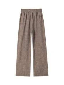 1pc Faux Linen Textured Long Pants, Men's Vacation Style Casual Long Pants, Lightweight Breathable Fabric, Beach Slouchy Relaxed Straight Leg Pants, Loose Fit Flattering Leg Shape, Comfortable Skin-Friendly, Machine Washable, Vacation Style, Beach Vacation, Island Travel Men's Pants - Coffee Brown - View 6