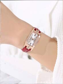 6pcs/Set Quartz Small Watch, Square Roman Numeral Dial, Vintage Dress Watch - White - View 3