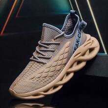 WASIROYI Men's All-Day Comfort Blade Sole Shoes, Breathable Knit Mesh Sneakers With High-Rebound Cushioning, Ideal For Office, Errands & Long Standing Hours - 棕色 - 查看 3
