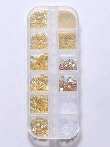 12格美人魚海洋美甲裝飾，金色合金海馬海星貝殼美甲鉚釘，多尺寸白色半珍珠與鋼珠，夏季海灘海洋美甲裝飾，適用於DIY壓克力凝膠美甲與手工穿戴甲，沙龍DIY美甲用品美甲飾品 - 彩色 - 查看 7