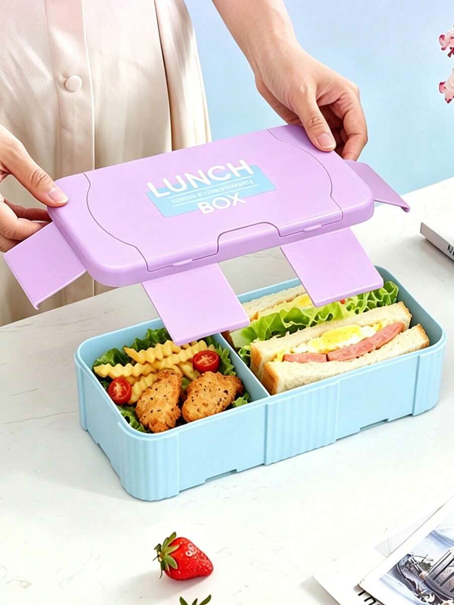 長型6格便當盒，氣密防漏便攜式便當盒，冰箱食物容器，日常餐點準備盒，食物分隔儲物盒，學生與上班族餐盒套裝（含刀、叉、匙餐具）