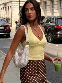 Women's Hollow Lace Camisole, Yellow Summer Beach Top, Suitable For Vacation And Casual Wear - Yellow - View 4