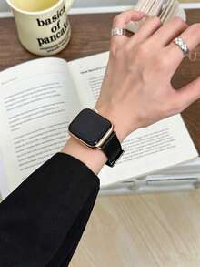 1件 PU 環形女款手錶錶帶，相容 38mm 40mm 41mm 42mm 44mm 45mm 46mm 49mm Series Ultra 11/10/9/8/7/6/5/4/3/2/1 SE - 黑色金扣 - 查看 2