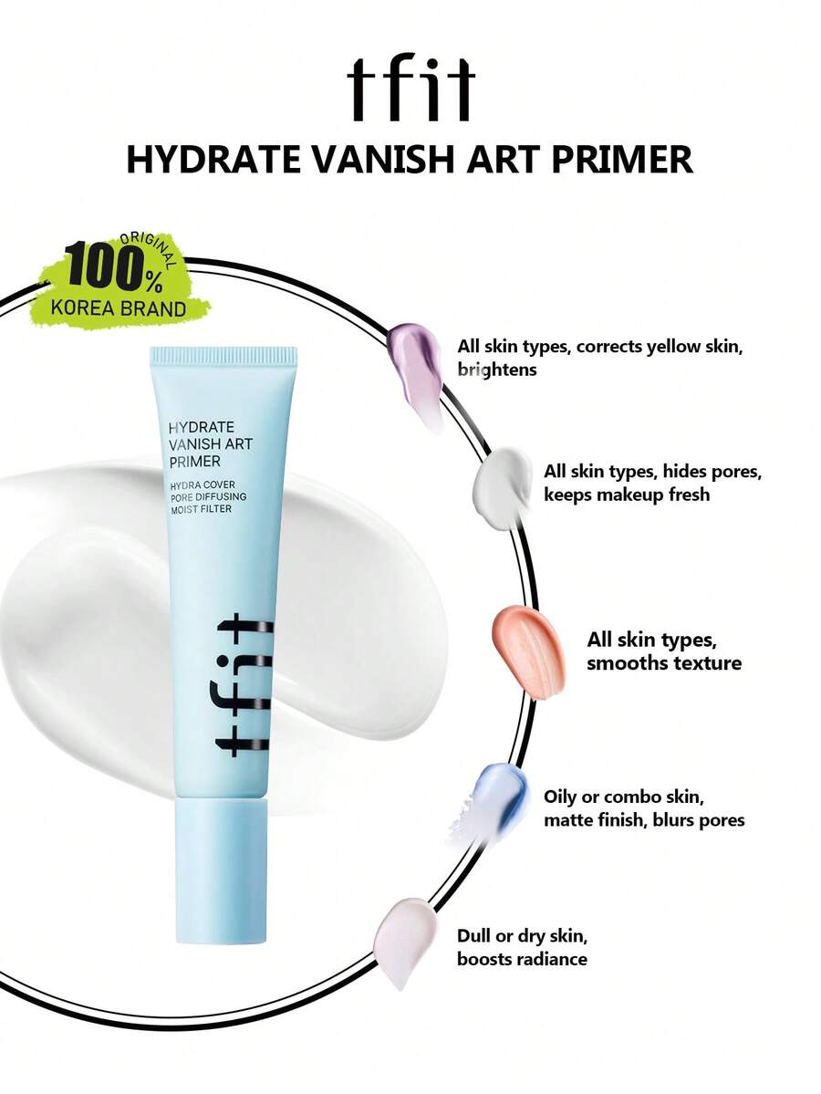 TFIT Hydrate Vanish 藝術妝前乳，超保濕且快速吸收，融入肌膚，舒緩乾燥，打造平滑妝容底色，K-Beauty 韓系彩妝，30ml/1.01 Fl Oz