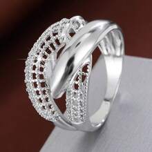 1pc Geometric Criss-Cross Grid Design Fashion Ring, Casual Gift - Multicolor - View 2