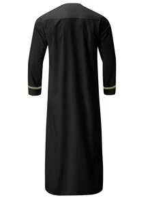 Men Contrast Trimmed Half Zip Longline Shirt - Black - View 8