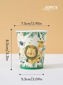 50/25/10 piezas Vasos de papel desechables, Vasos de papel con tema de animales de la selva verde, Vasos para bebidas frías y tazas de café, Adecuados para fiestas de cumpleaños, reuniones familiares, picnics, decoraciones de fiesta - Multicolor - Ver 8