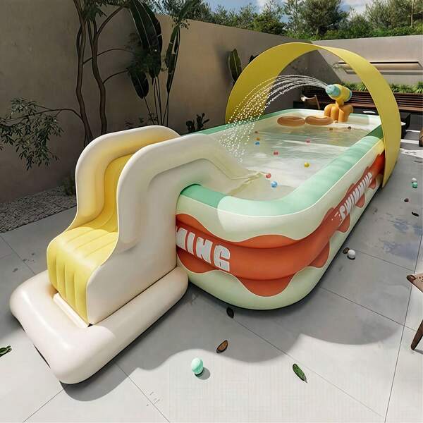 1 pieza Piscina inflable, material de PVC engrosado de 3 capas, drenaje rápido, resistente a desgarros, piscina familiar de gran capacidad, adecuada para exteriores, patio trasero, parque acuático de fiesta de verano