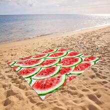 1 pieza Esterilla de playa extra grande con estampado de sandía en acuarela, a prueba de arena y de secado rápido, adecuada para 1-3 adultos - Tela de poliéster ligera y duradera - Perfecta para viajes, camping, senderismo y tiempo de ocio en la playa, esterilla de playa, esterilla de picnic, cubierta de suelo para camping - Multicolor - Ver 10