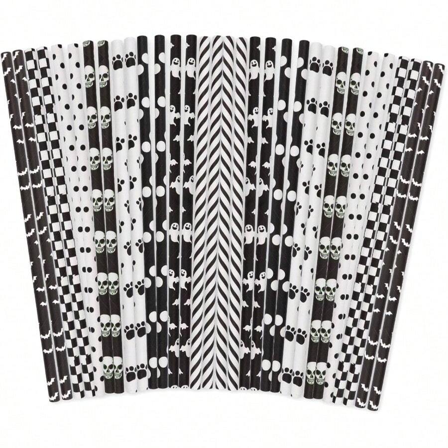 - pajitas de papel desechables de Halloween, 19, 0, 6 para beber, vasos desechables para decoracin de cumpleaos, ccteles, suministros de boda, da festivo, color negro - negro + 100 piezas - Ver 1