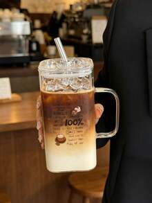 1/2件裝 極簡耐熱透明玻璃杯附吸管與PP材質杯蓋 900ml INS風字母大容量玻璃杯，適合冰拿鐵咖啡、隨行飲品、果汁與思摩奇，女性理想禮物，適用辦公室、水杯、夏季清爽飲品，生日、節日、情人節與復活節 - 彩色 - 查看 13