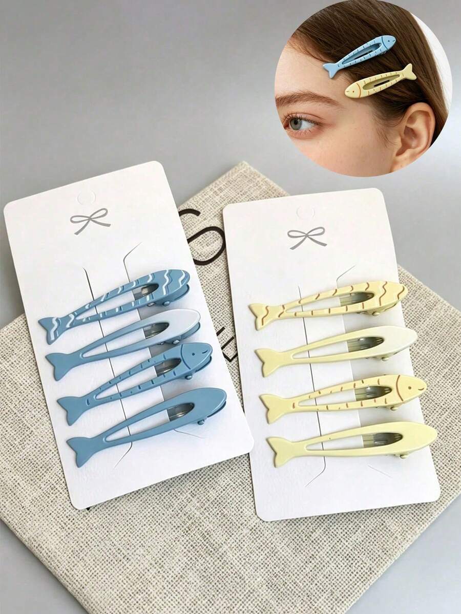 8pcs/1 pieza Pinzas para el cabello con forma de pez, dulces y lindas, perfectas para recoger el flequillo o mechones sueltos hacia un lado - Multicolor - Ver 1