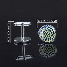 1 Pair Cufflinks Glass Inlay Animal Print Pattern Men's Formal Jewelry Gift For Wedding Business Wear Elegant Accessories - Silver - View 3