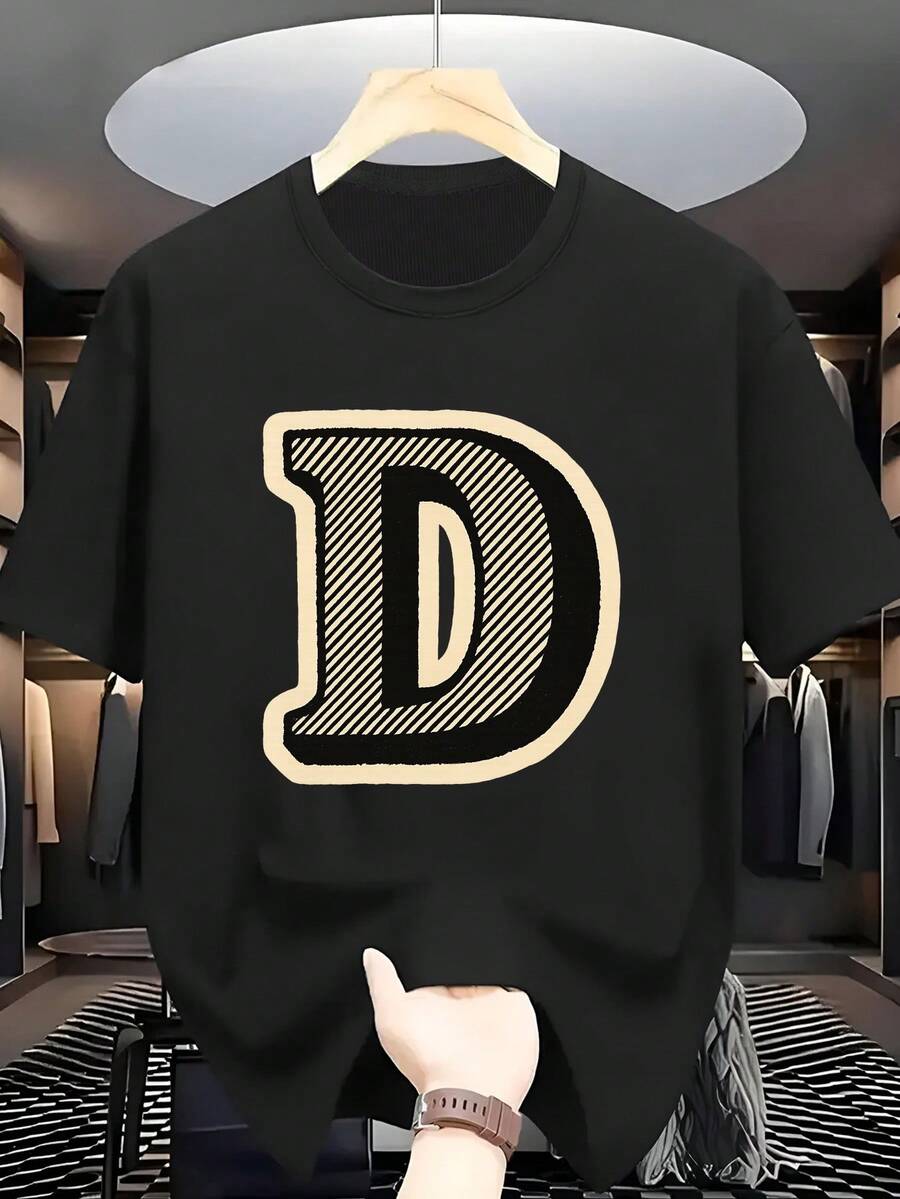 Breathable, Short Sleeve, Crew Neck, Basic Casual Style With Subtle Print On Chest (No) - Summer, Spring And Autumn Casual Clothing For Teens - Machine Washable, PLUS SIZE - 黑色 - 查看 1
