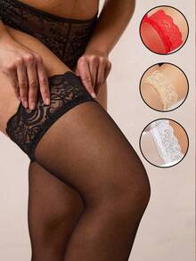 1 Pair Plus Size Sheer Contrast Lace Stockings – Sexy Over Knee Socks For Women - Multicolor - View 2