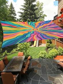 1pc 2D Flat Printed Colorful Striped Design Sunshade, Outdoor Camping Tent, Colorful Printed Pattern Sunshade Cloth And Canopy, Suitable For Various Scenes Such As Garden, Camping, Beach, Without Support Frame - Multicolor - View 2