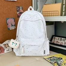 1pc Star Print Fashion Backpack With Pendant, Unisex Back To School Gift, Stylish Star Student School Bag, Large Capacity Portable Women's Backpack, Suitable For Primary, Middle, High School And College Students, Laptop Bag, High Quality Women's Bag, Great Holiday Gift And Travel Essential, Can Hold Summer Clothes - Multicolor - View 12