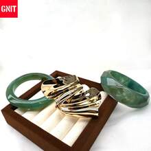 GNIT Green Marbled Faceted Resin & Asymmetric Fold Gold Cuff Bracelets For Women, 3PCS/1pc Chunky Stackable Open Bangle Vintage Statement Jewelry Set - Peacock Blue. Peacock Blue. Gold - View 7