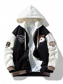LEGEN DEER Men's Spring/Autumn/Winter Fashionable College Style Baseball Jacket 2 In 1 Hooded Casual Jacket - Black - View 10