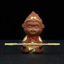 1個紫色陶土太陽冥想小雕像，原礦陶土金漆彩繪，茶桌裝飾品，茶寵，東方療癒手捏手持件 - 彩色 - 查看 3