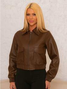 Women's Jacket Look Suede | Faux Leather Style | Lightweight And Stylish - 巧克力棕 - 查看 6