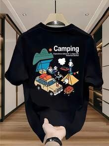 Herren% Baumwolle Vielseitiges Rundhals-Kurzarm--Shirt Sommer Casual Bedrucktes Oberteil 777 - Weiss - Übersicht 3
