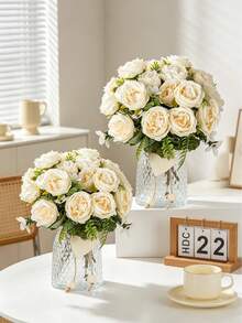 1PC Artificial Simulation Peony Bouquet, With Realistic Texture, Suitable For Vase, Home, Hotel Room, Wedding Decoration, Table Decoration, Birthday Gift, Autumn Decoration And Other Occasions. It Can Also Be Used As A Home Gift - White - View 6
