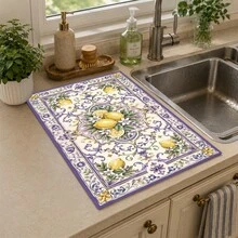 1pc Lemon Print Absorbent Drying Mat, Kitchen Decor Coffee Machine Mat, Laundry Room Accessory Handmade Coffee Pot Drip Tray, Kitchen Floor Mat, Table Mat, Kitchen Countertop Dish Drying Mat, Breakfast Mat, Heat-Resistant Drip Tray With Non-Slip Backing, Diatomaceous Earth Drip Tray, Stain-Hiding, Super Absorbent Kitchen Drip Tray, Easy-To-Clean Dish Rack Mat, Perfect For Kitchen, Dining Table, Coffee Shop, Bar, Holiday, Party, Home Decor, Holiday Gift - Multicolor - View 9