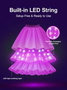 Girls' Princess Dress, Children's Party Dress, Synchronized With Music, Remote Control App, Suitable For Halloween Cosplay, Includes Crown, Magic Wand, Wig, Gloves, Necklace (Batteries Not Included) - Lilac Purple - View 7