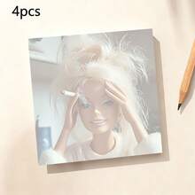 1pc Random/4pcs Funny Distressed Messy Haired Doll Notes Pads,Portable Removable Adhesive Notepaper For Office School Study Planner Journal Scrapbook - one-size - View 8