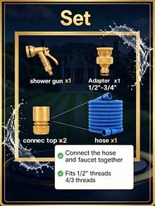 100FT Expandable Garden Hose, Water Pipe Flexible Hose With 7 Function Spray Nozzle For Watering Lawn Yard Garden Car Washing Pet Cleaning Easy Storage Ergonomic Design (Blue) - 藍色 - 查看 7