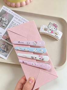 5pcs Cute Cat Hair Clips, Adorable Cartoon Hair Accessories, Convenient Portable Fluffy Bangs & Loose Hair Decoration, Shark New Style Sweet Hair Clips - Multicolor - View 2