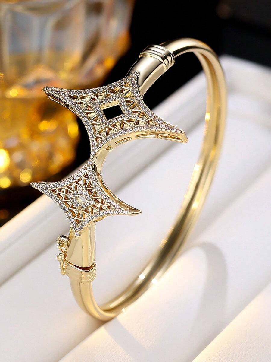 1pc Light Luxury Double Star Hollow Zirconia Inlaid Bracelet For Women ...