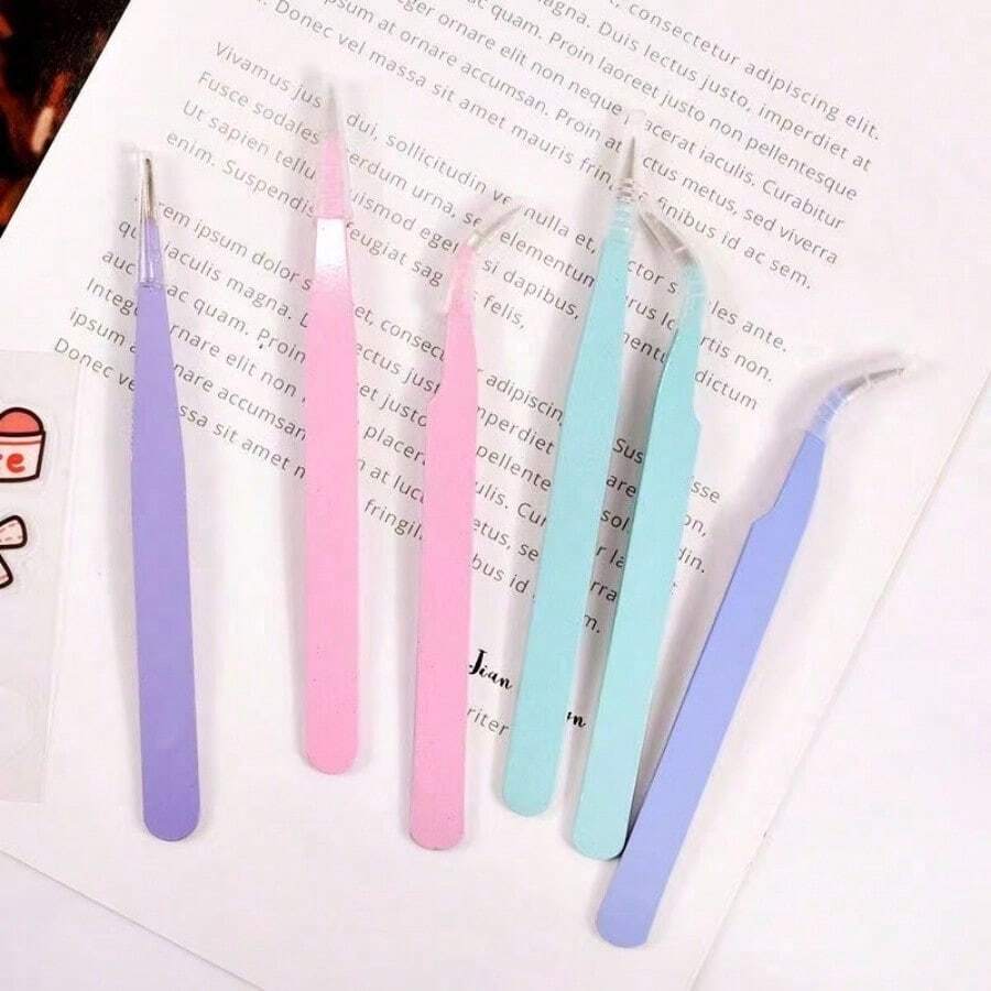 2件、6件裝 紫色不鏽鋼鑷子（紫色不鏽鋼直鑷與彎鑷）DIY手工工具 - 多色 - 查看 1