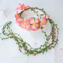 1件仙女粉色花環髮箍，附吊飾花卉珠串流蘇，波希米亞風海灘度假髮飾花環，新娘攝影道具頭飾 - 粉紅色款-A - 查看 12