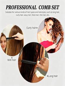 Juego de 6 peines para el cabello, incluye peine de dientes anchos, peine de pulpo, peine de masaje, peine de cardado, peine de cola, peine para bordes y cabello posterior, peine de sección y peinado, peine de salón para rizos, peine desenredante, adecuado para todo tipo de cabello - Negro - Ver 6