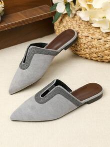 Women's Pointed Toe Closed Toe Slippers 2026 New Spring Summer Outdoor Sandals Flat Soft Sole Fashion Slouchy Mule Shoes Plus Size Flat Shoes Women 41-43 - Grey - View 2