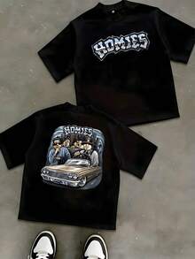 Artwork Shows Homies Cruising In A Classic Lowrider Car A Symbol Of Friendship And Loyalty Perfect For Hip Hop Streetwear Fashion Loving Adults Casual - 黑色 - 查看 1