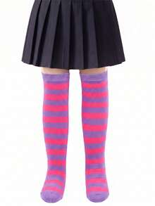 6-12 Years Old Girls Striped Knee High Socks, Children Party Performance Stockings, 1 Pair Fashion Versatile Socks - Multicolor - View 18