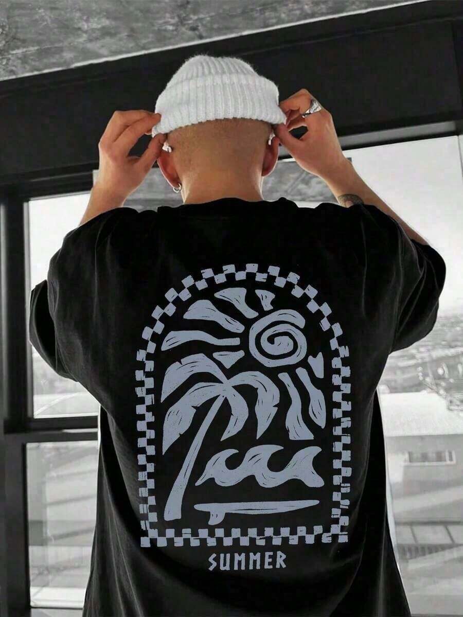 Zrgoth Men's Short Sleeve T-Shirt, Casual, Versatile, Minimalist Style, With Japanese Crane Print - 軍綠色 - 查看 1