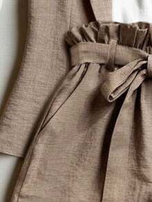 Conjunto de 2 piezas de verano para mujer, shorts con cintura anudada con volantes, adecuado para ir al trabajo, uso diario, estilo elegante - Burdeos - Ver 4