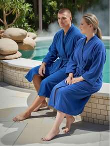 UNISEX WIDE AND LONG BATHROBE EXCELLENT ABSORPTION WITH RIBBON AND POCKETS - 寶藍色 - 查看 9