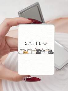 1 pièce Miroir de maquillage pliable portable série de chats mignons de dessin animé, léger ultra-fin pratique et durable en PU, convient pour diverses occasions voyage fête travail école, convient à tous les âges - Multicolore - Voir 15