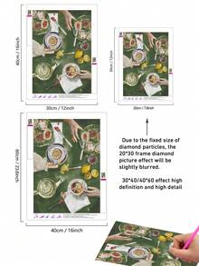 5D DIY 鑽石畫，綠色桌面上的茶具與吐司點心俯視圖，優雅舒適的早餐桌牆面裝飾，放鬆身心的成人鑽石畫，DIY 手作牆面藝術，享受手工創作的樂趣 - 無框 - 查看 4