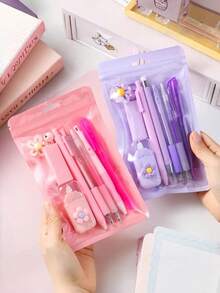 8件套文具套装 - 全新返校用品，包括荧光笔、吊坠、橡皮擦、修正带、2支圆珠笔、自动铅笔和中性笔 - 返校礼物，高品质学生用品礼盒套装，时尚实用学生学习套装，教育机构/教室赠品 - 預設 - 查看 12