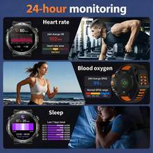KENPANG Reloj inteligente de exterior resistente para hombres con GPS, posicionamiento GPS preciso, linterna LED integrada y brújula, monitoreo de frecuencia cardíaca y sueño, talla grande de 100 modos deportivos, batería de 850mAh, pantalla táctil completa de 1.7 pulgadas, llamadas Bluetooth, resistente al agua 3ATM, rastreador de fitness para hombres - Ver 7