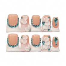 Kit de Manicure de Resina com 10 Peças de Unhas Postiças Curtas em Formato de Bico de Pato, Degradê Azul Lago de Gelo - Rosa chiclete - Visão 13