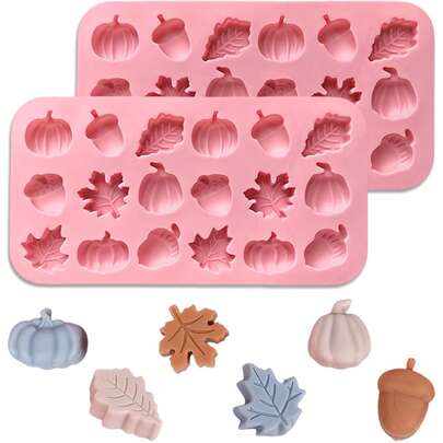 Mini Stampi Autunnali - Stampi per Cioccolato da 18 Cavità con Zucca, Pigna, Foglia d'Acero - Perfetti per Caramelle di Cioccolato, Artigianato in Resina